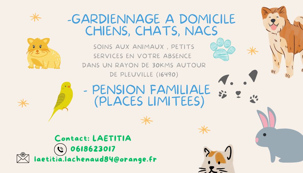"LAETITIA" Gardiennage chiens , chats, NACS à domicile et pension familiale — photo